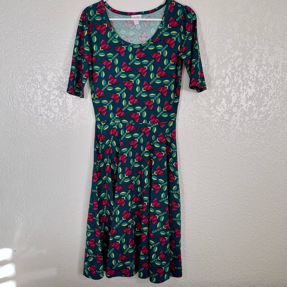 LuLaRoe Green and Blue Fit and Flare Midi Dress